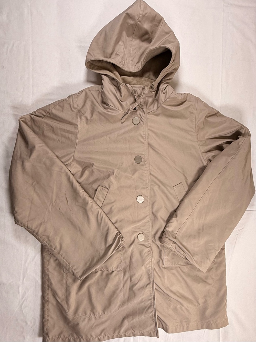 Reversible Hilary Radley Beige Hooded Button-Front Jacket